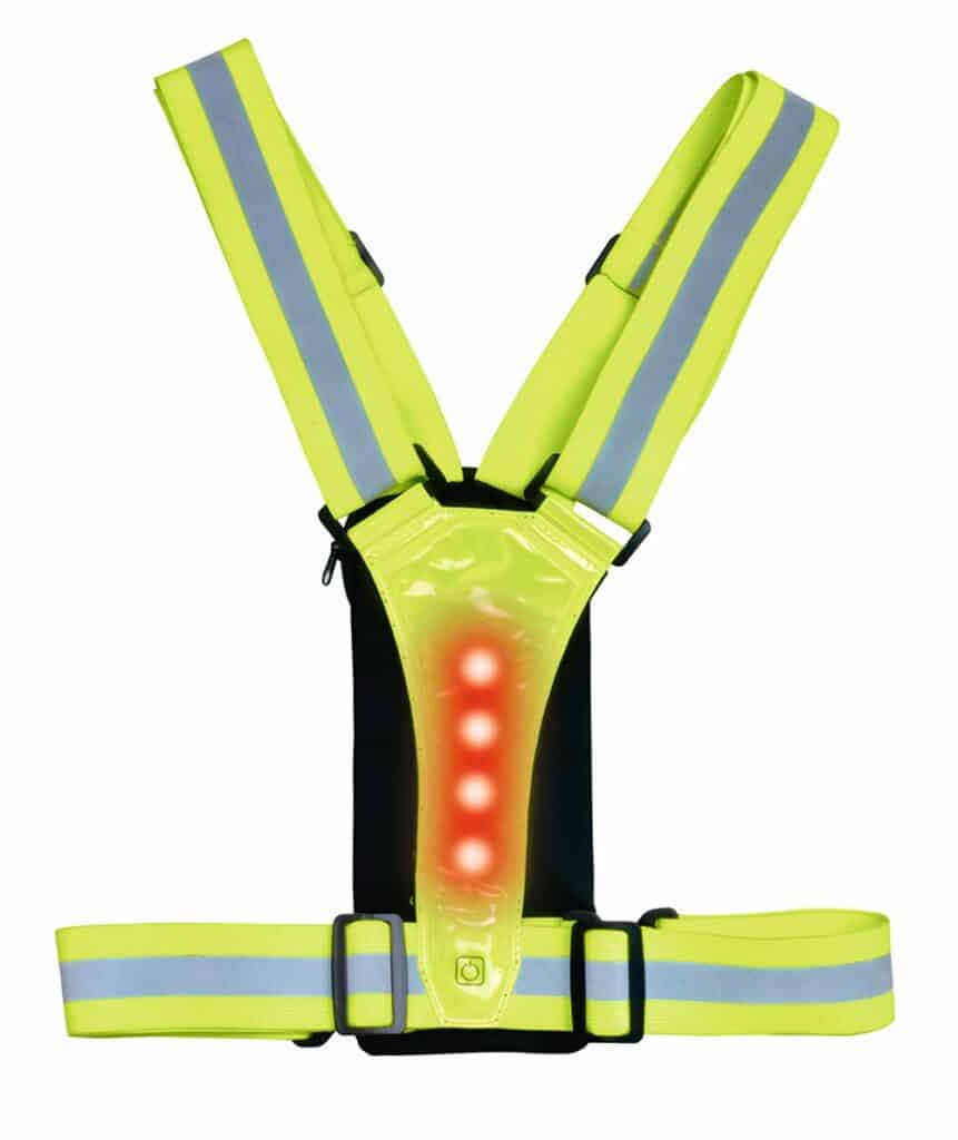 High-visibility safety warning LED armband with flashing lights, ideal for runners and cyclists during dark or low-light conditions for enhanced visibility and safety.