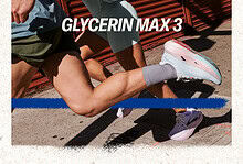 Close-up of a runner wearing Glycerin Max 3 running shoes during a triathlon, highlighting comfort and performance for endurance athletes.