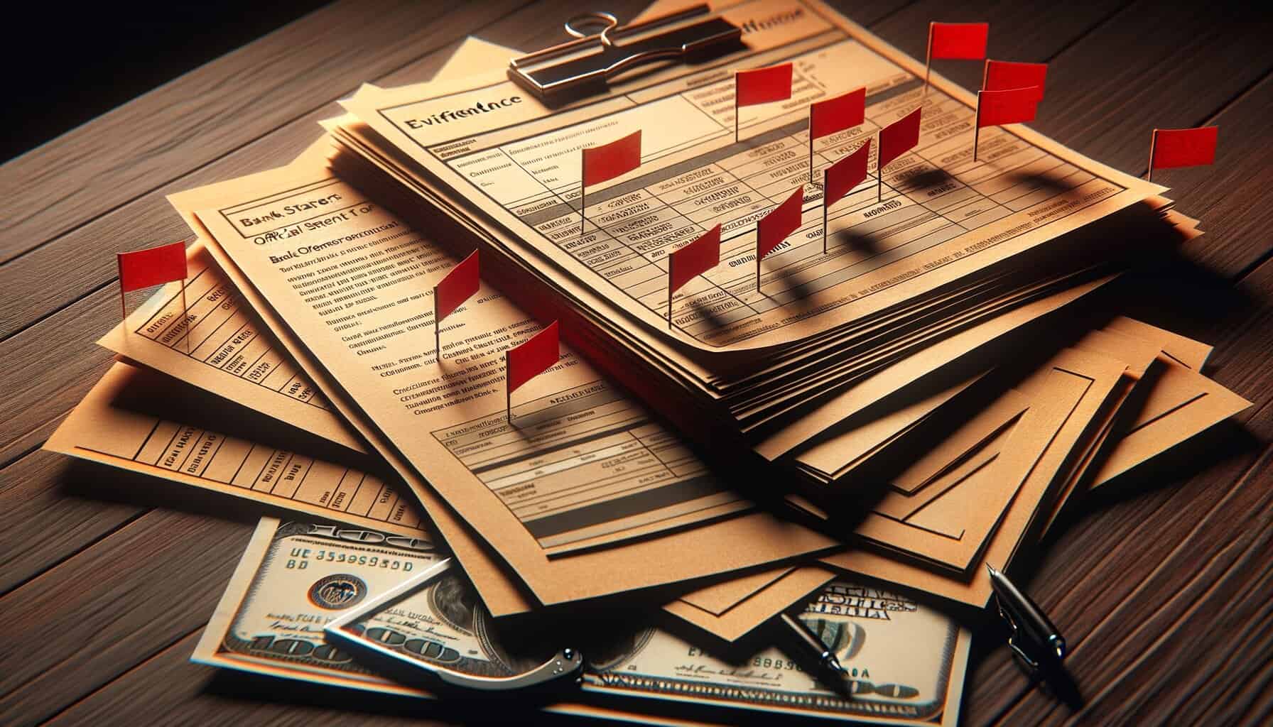 Investigation evidence reports with flags, documents, and criminal case files for true crime enthusiasts.
