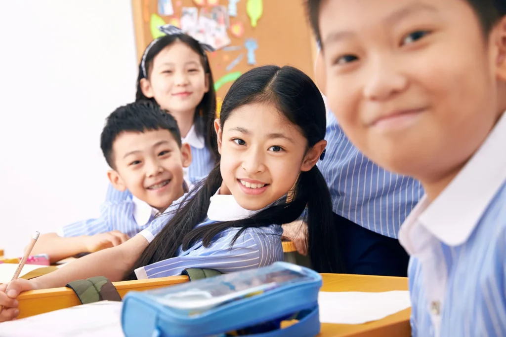 children wearing blue school uniform