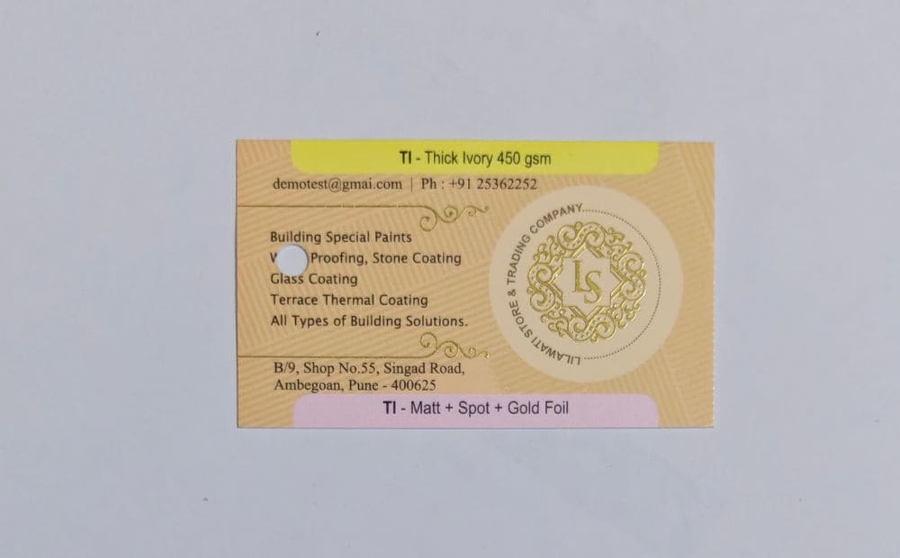 450 GSM Matte Laminated Visiting Card with Spot UV & Gold Foil