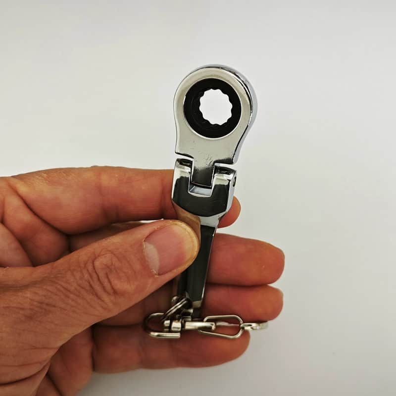 10mm mini ratchet wrench keychain chrome plated metal - hand held size comparison