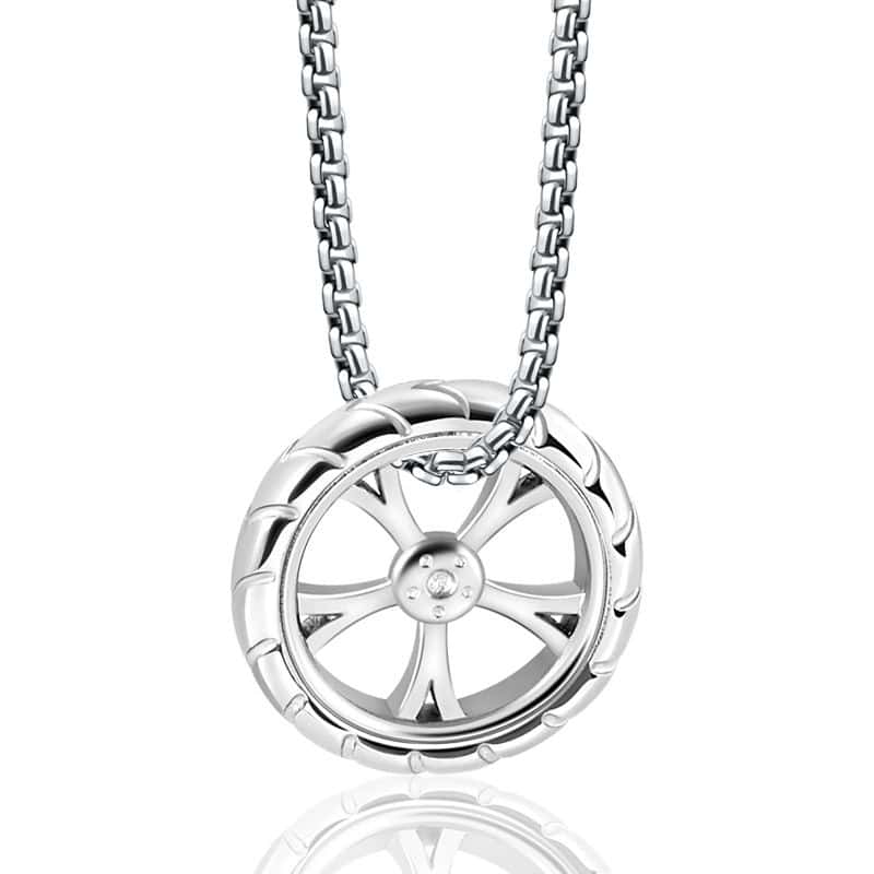 Men's Stainless Steel Wheel Rim Charm Necklace