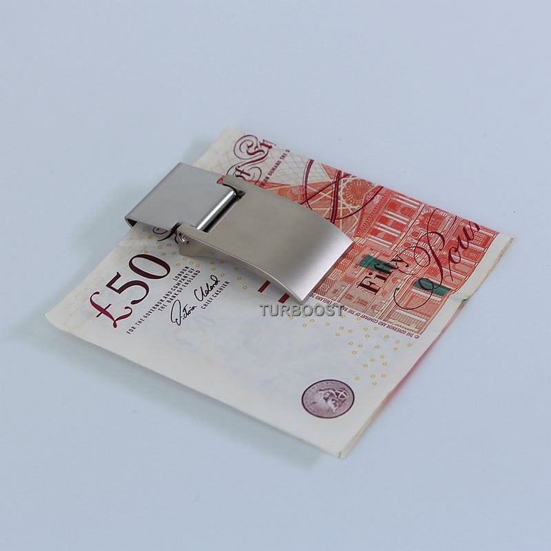 Stainless steel money clips with polished silver finish, featuring a minimalist and sleek design.