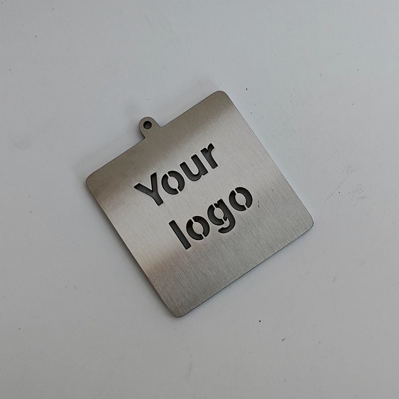 custom stainless steel square logo tag keychain laser cut brushed finish