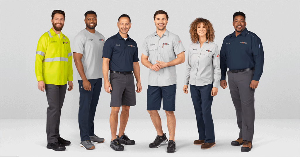 Customized work uniforms showing consistent branding and employee identification