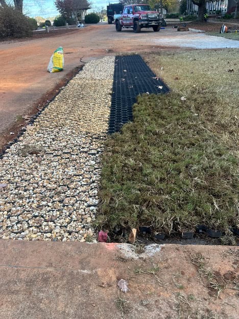 Permeable grass and gravel grid system being installed at the UGA Green Stormwater Infrastructure demo site