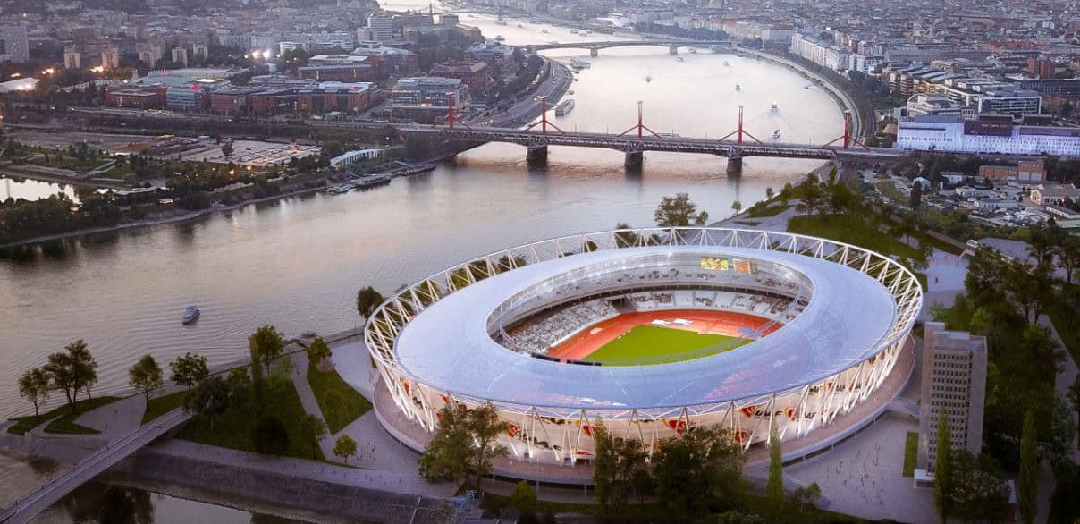 Archive visualization of the National Athletics Centre beside the Danube in Budapest