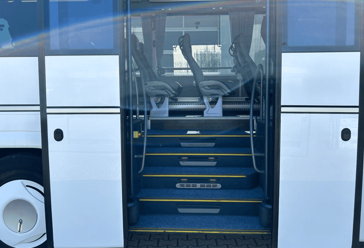 Interior view of Neoplan Tourliner 49-seat tour bus for Budapest airport transfers and group transpo