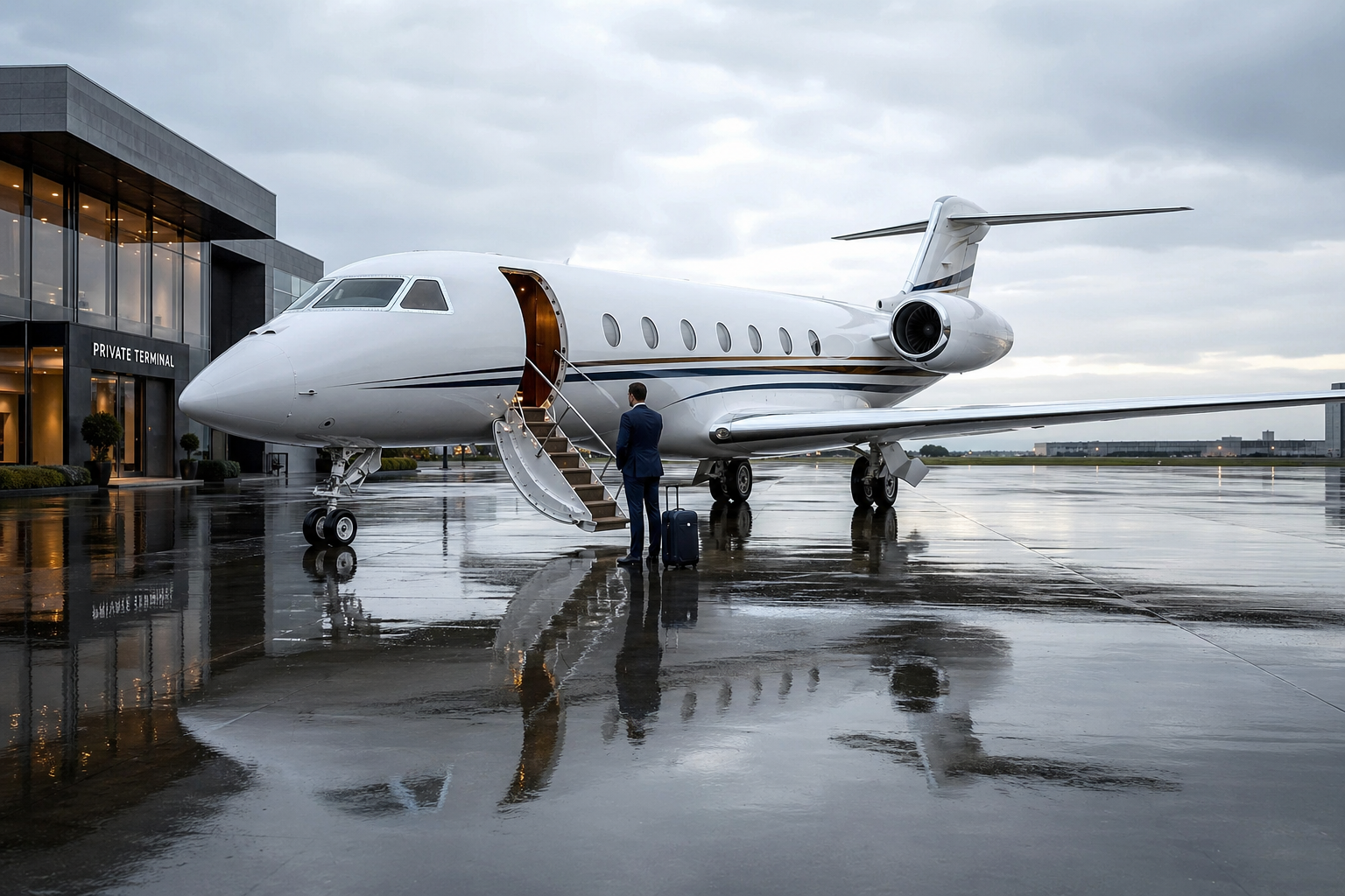 Business jet at a private terminal before a discreet Budapest chauffeur transfer