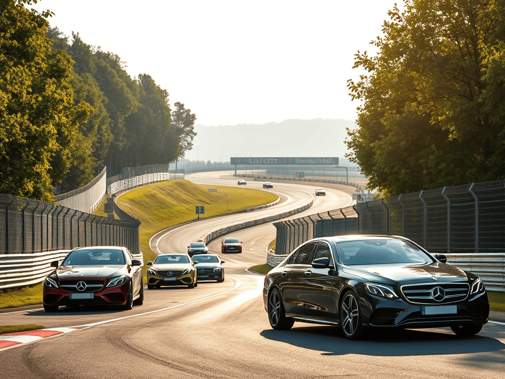 Luxury Mercedes vehicles on Balaton Park Circuit racetrack in Hungary - premium Budapest airport tra