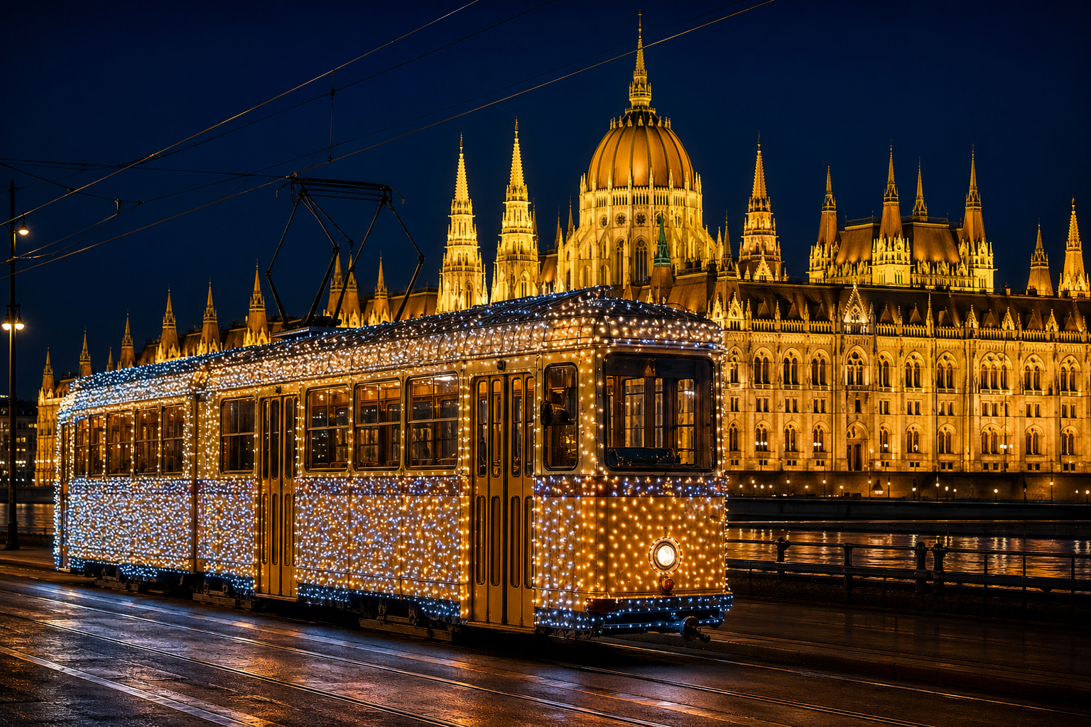 Budapest Christmas Tram decorated with lights – VanBudapest.com