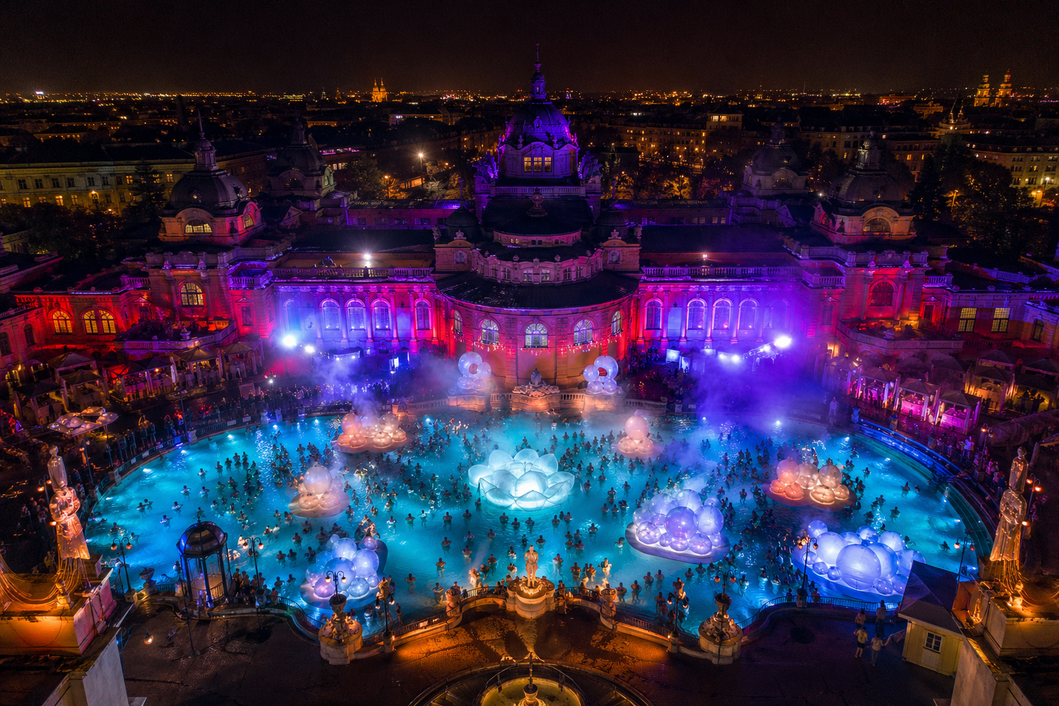 Széchenyi Thermal Bath at night during a bath party