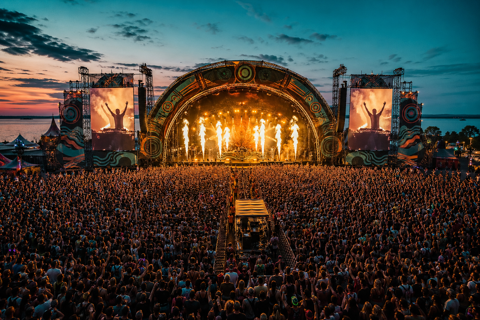 Lakeside main-stage crowds at EFOTT by Lake Velence