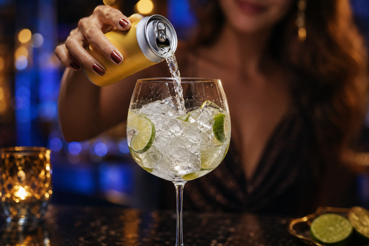 A summer gin and tonic poured at a festival bar