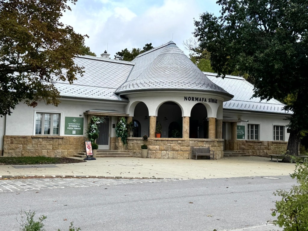 The Normafa Síház building beside a paved area at Normafa in the Buda Hills.