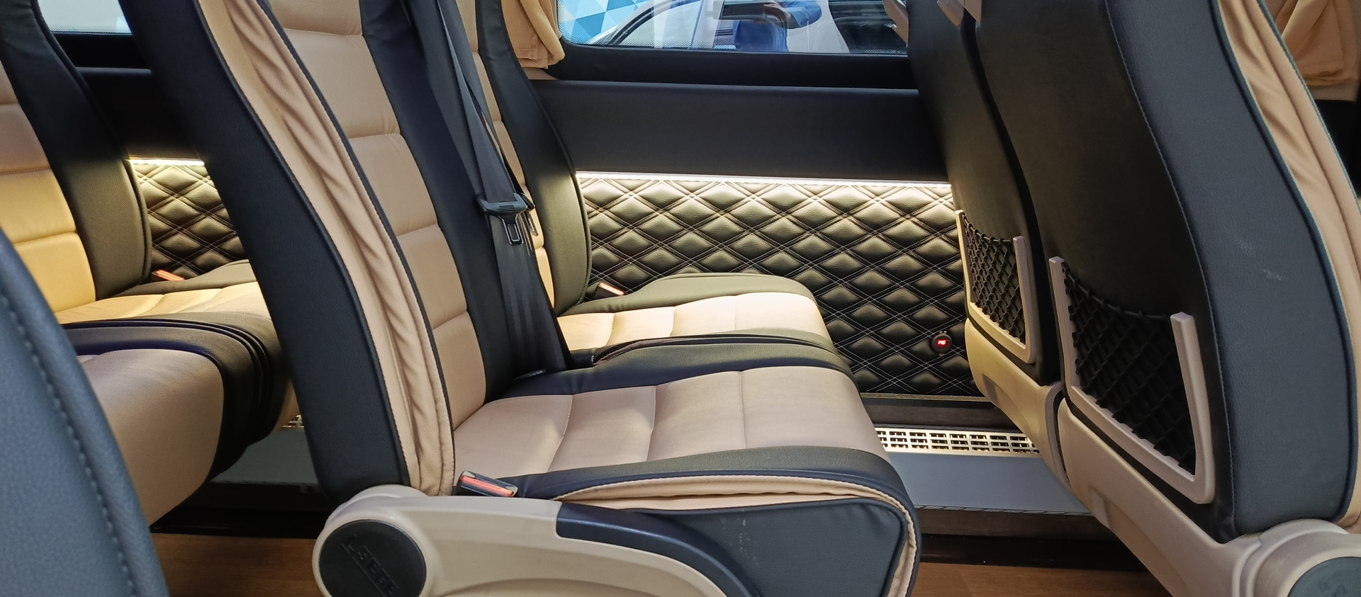 Quilted two-tone leather seat detail
