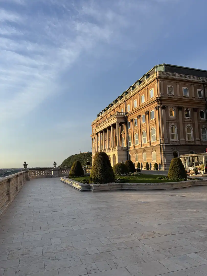 Terrace and palace facade beside the Hungarian National Gallery in Buda Castle