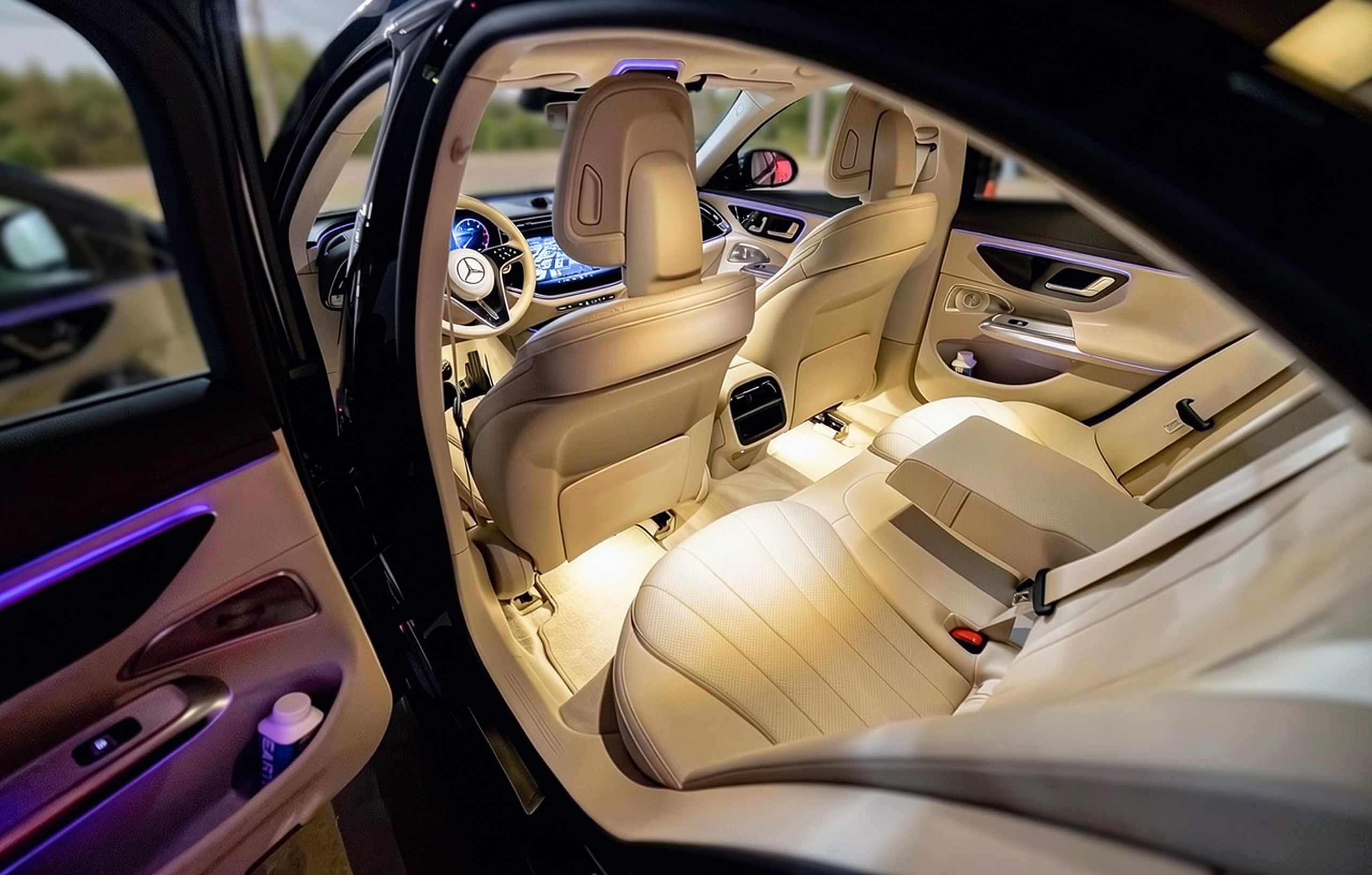 Mercedes E-Class door detail — professional Meet & Greet service begins at the arrivals hall