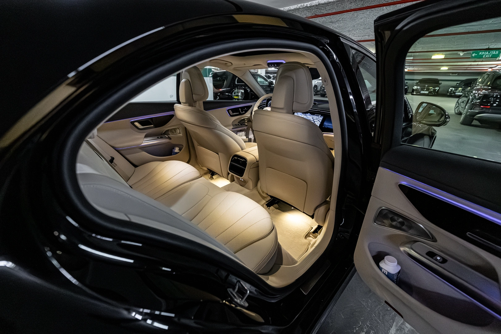Mercedes E-Class rear seat — premium comfort for the journey from Budapest Airport to city hotels