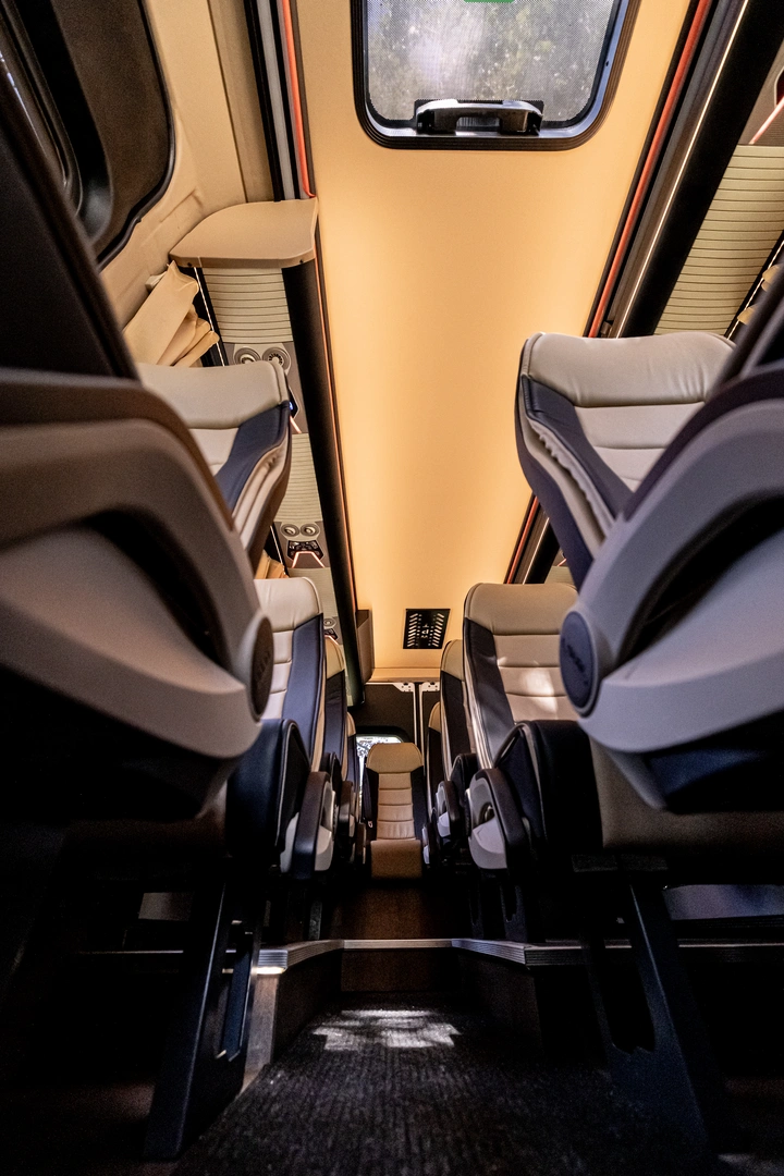 Aisle view between the seating rows