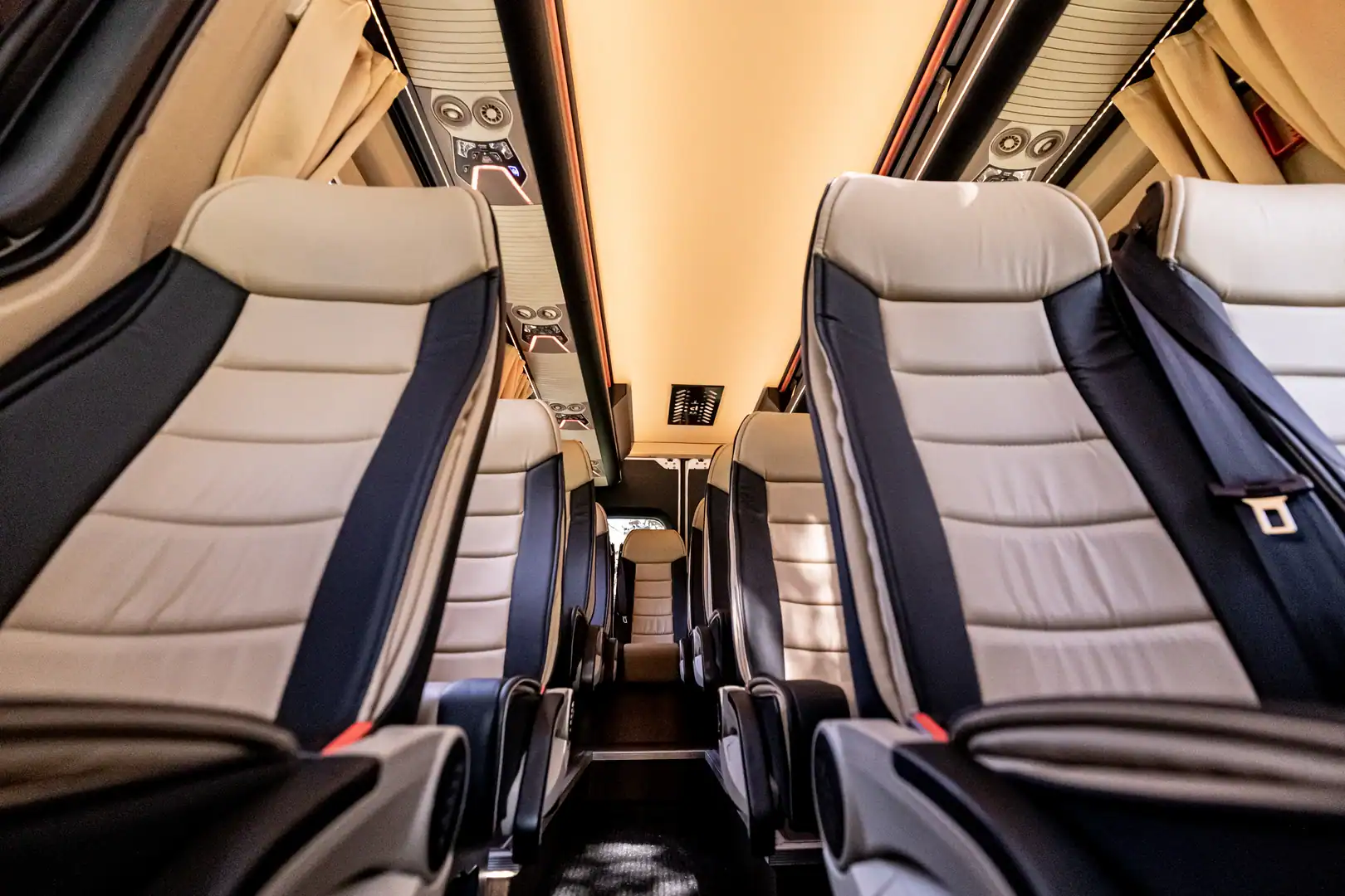 Close detail of the two-tone leather seating