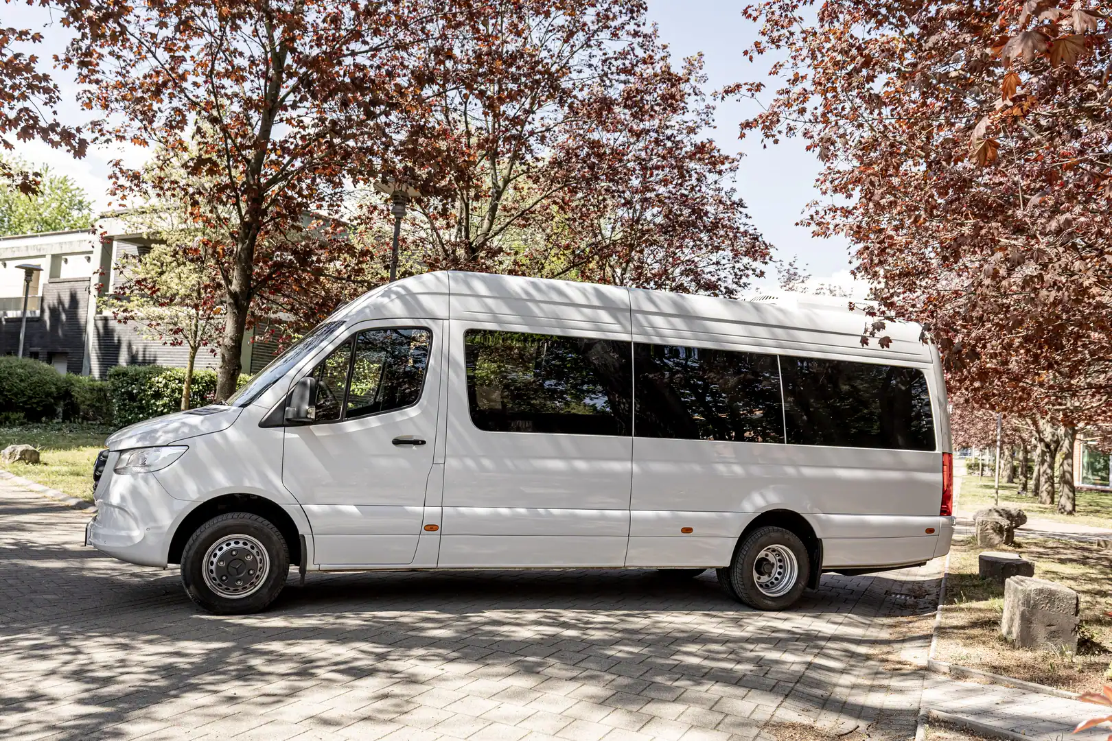 The Sprinter minibus parked outdoors