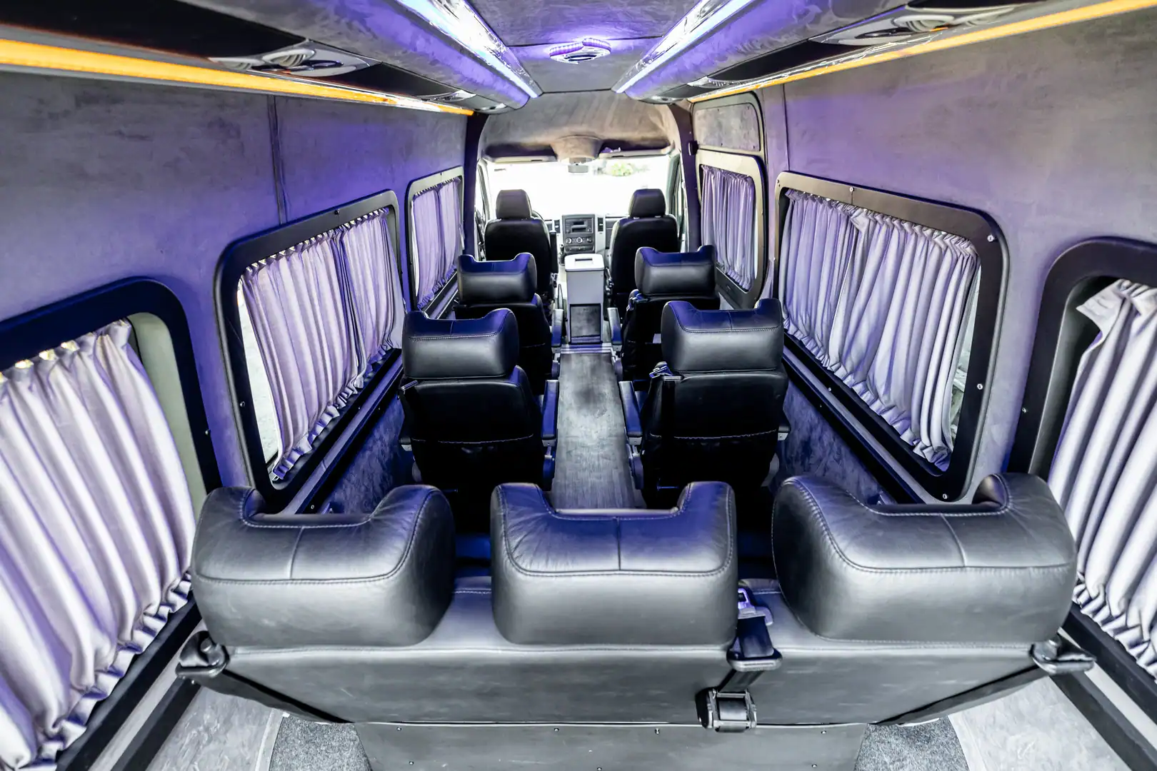 Mercedes VIP Sprinter — VanBudapest luxury minibus with individual seating and ambient lighting