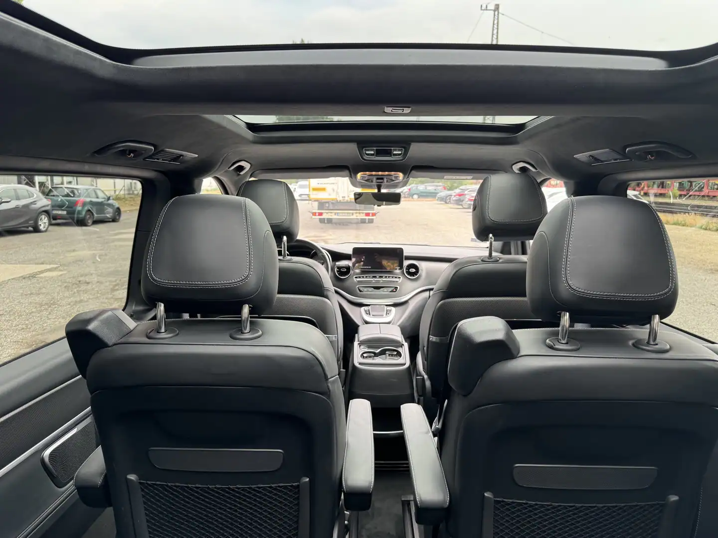 Luxury Mercedes van interior with premium black leather seats for Budapest private airport transfers