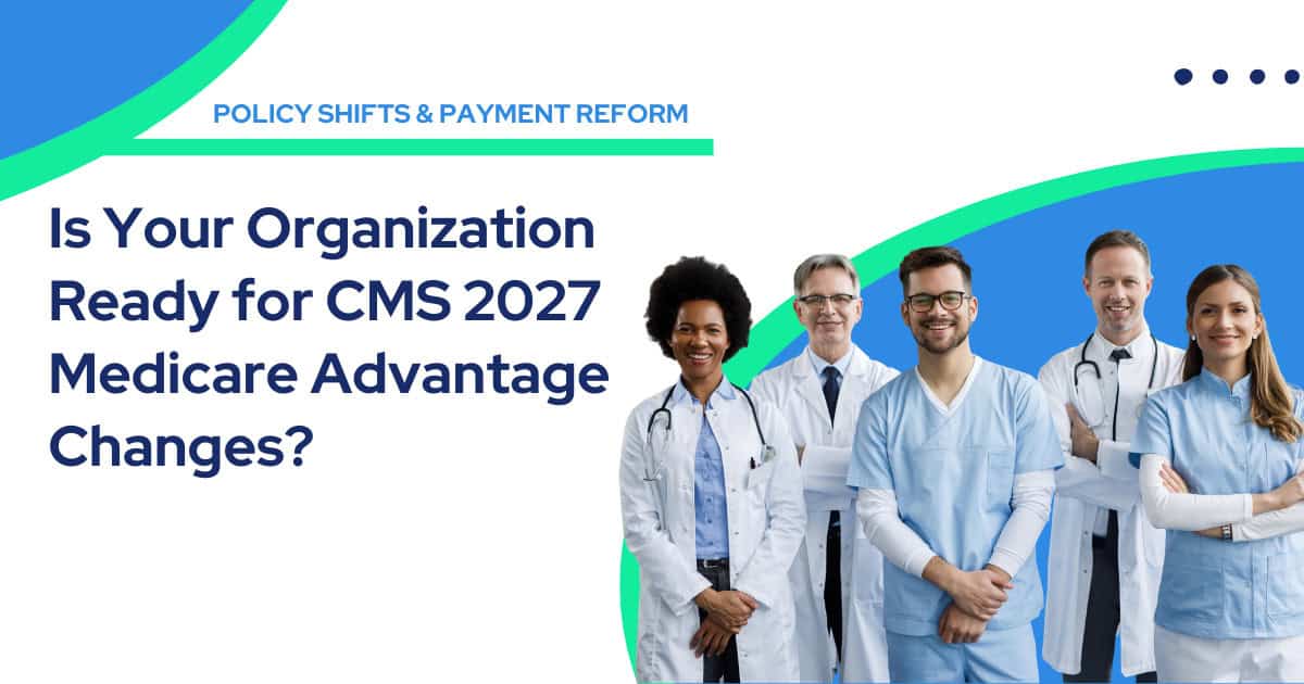 Five healthcare professionals stand together, smiling, talking about CMS 2027 Medicare Advantage readiness operational workflow planning