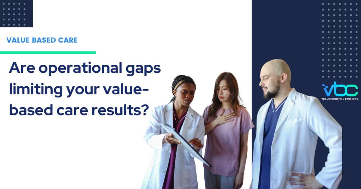 Three medical professionals stand together discussing Value-based care infrastructure supports provider performance and care coordination