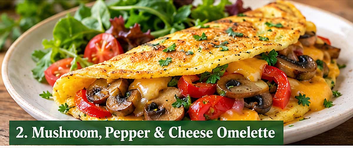 Mushroom, red bell pepper and cheese vegetarian omelette