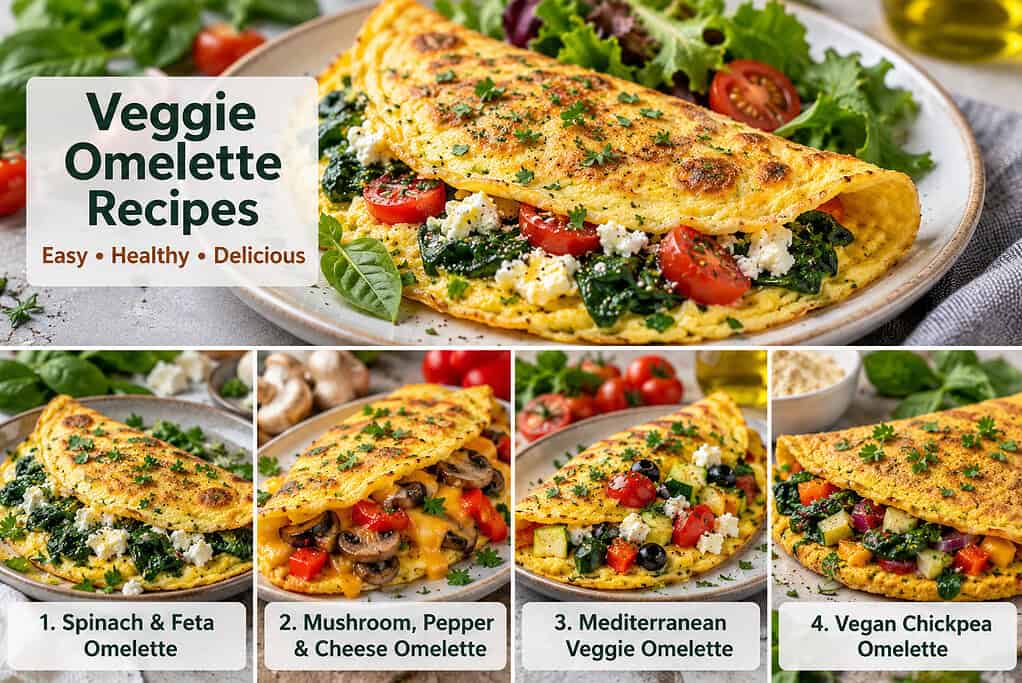 Four easy veggie omelette recipes including a vegan chickpea omelette