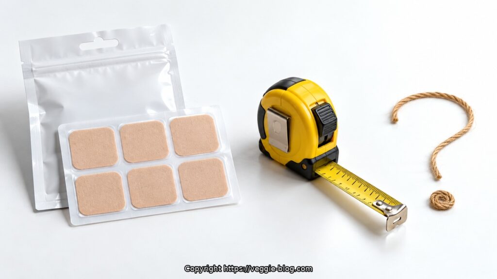 Yellow measuring tape and adhesive bandages on white background.
