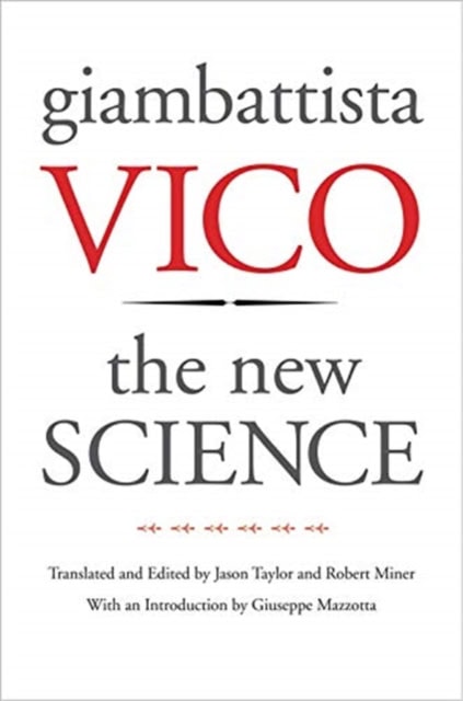 Cover of 'The New Science' by Giambattista Vico, featuring a minimalist design with black and red text on a white background.