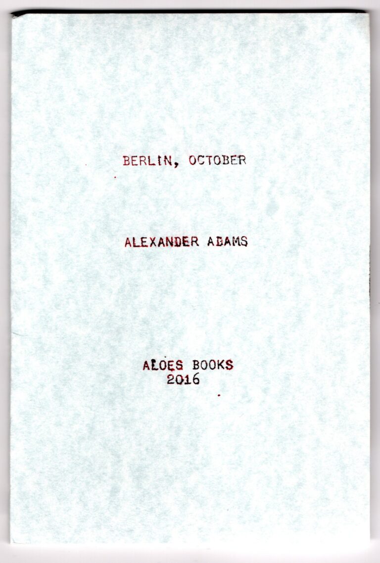 Book cover for Alexander Adams' 'Berlin, October' published by Aloes Books in 2016, featuring minimalist design with red text on a light background.