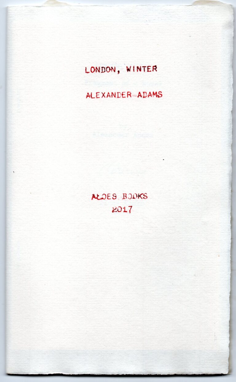 Cover of 'London, Winter' by Alexander Adams, published by Aides Books in 2017, featuring minimalist white background with red text.