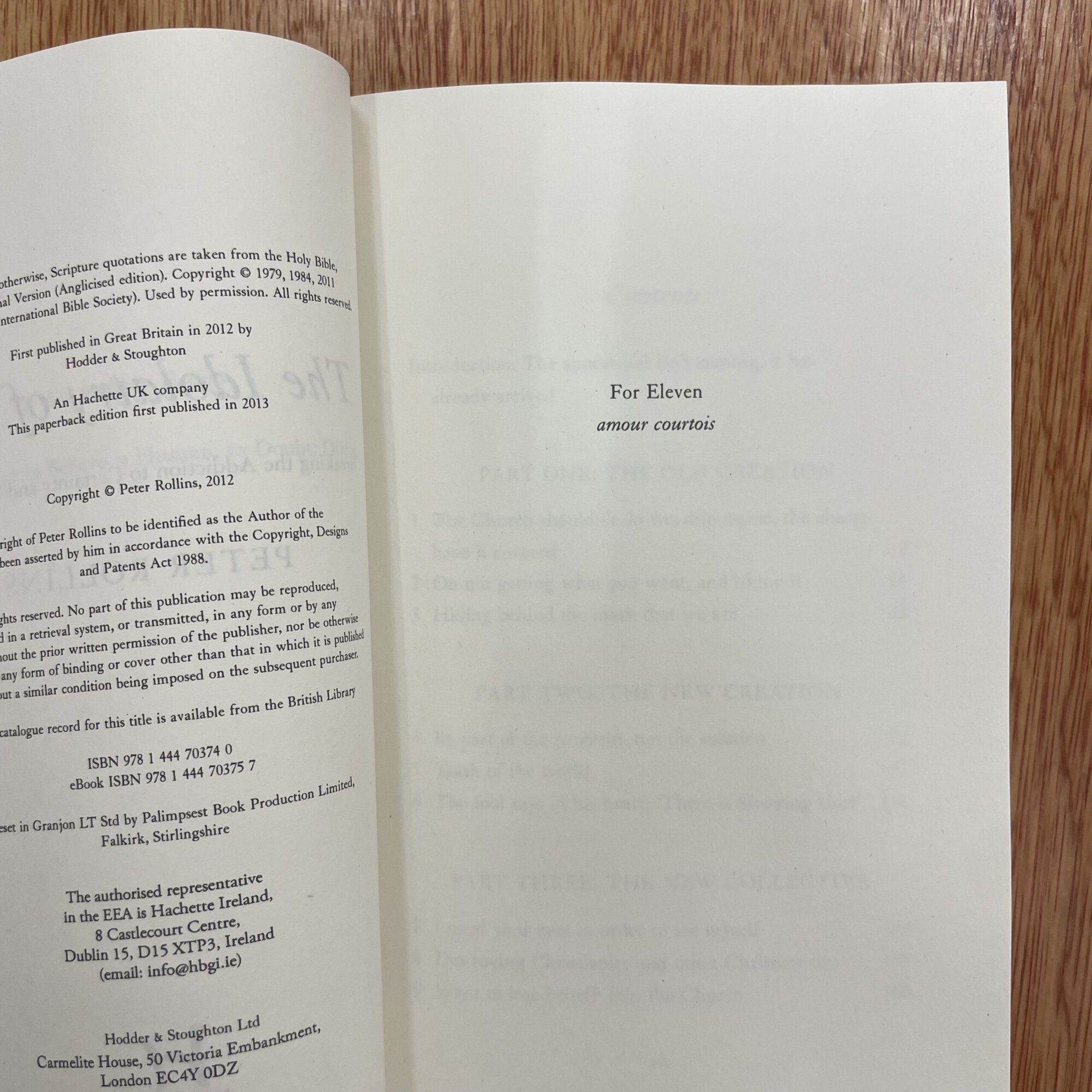 Open book displaying copyright and publication details, with a focus on literary and philosophical content.