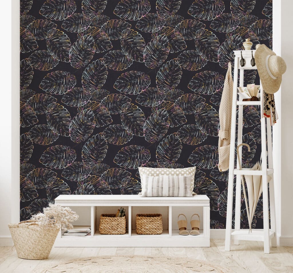 Black wallpaper entry room