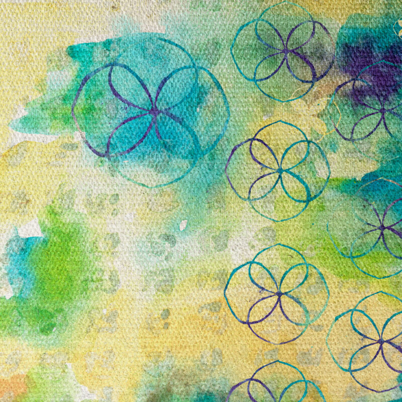 Turquoise Floral Wallpaper with Green Accents Canvas