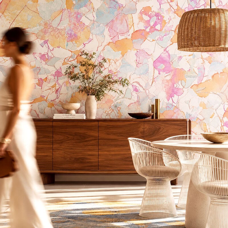 Modern romantic floral wallpaper