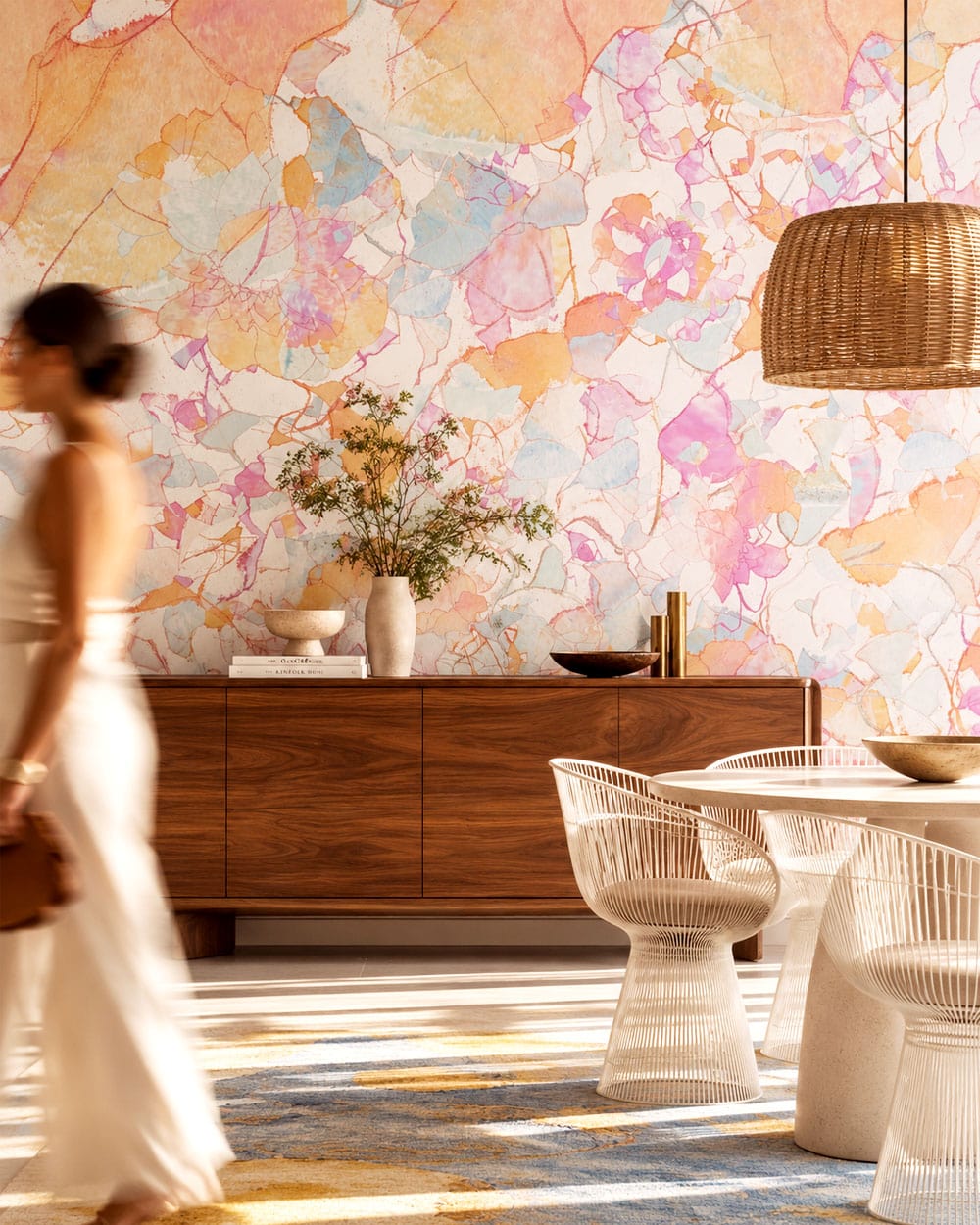Modern romantic floral wallpaper