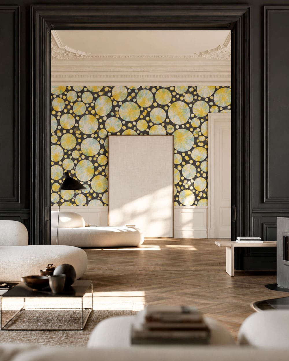 Bold wallpaper minimalist living room