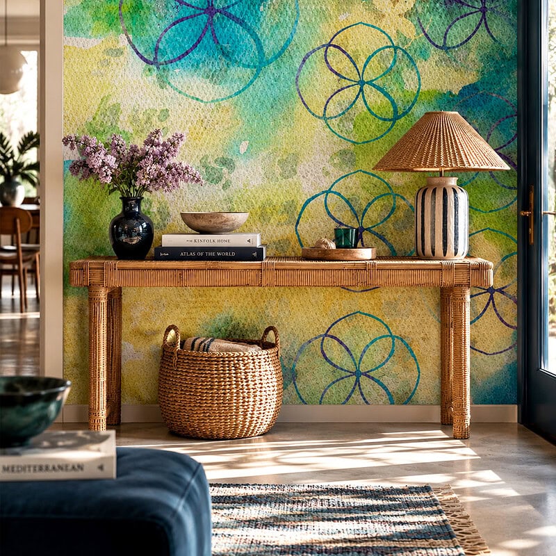 Turquoise floral wallpaper