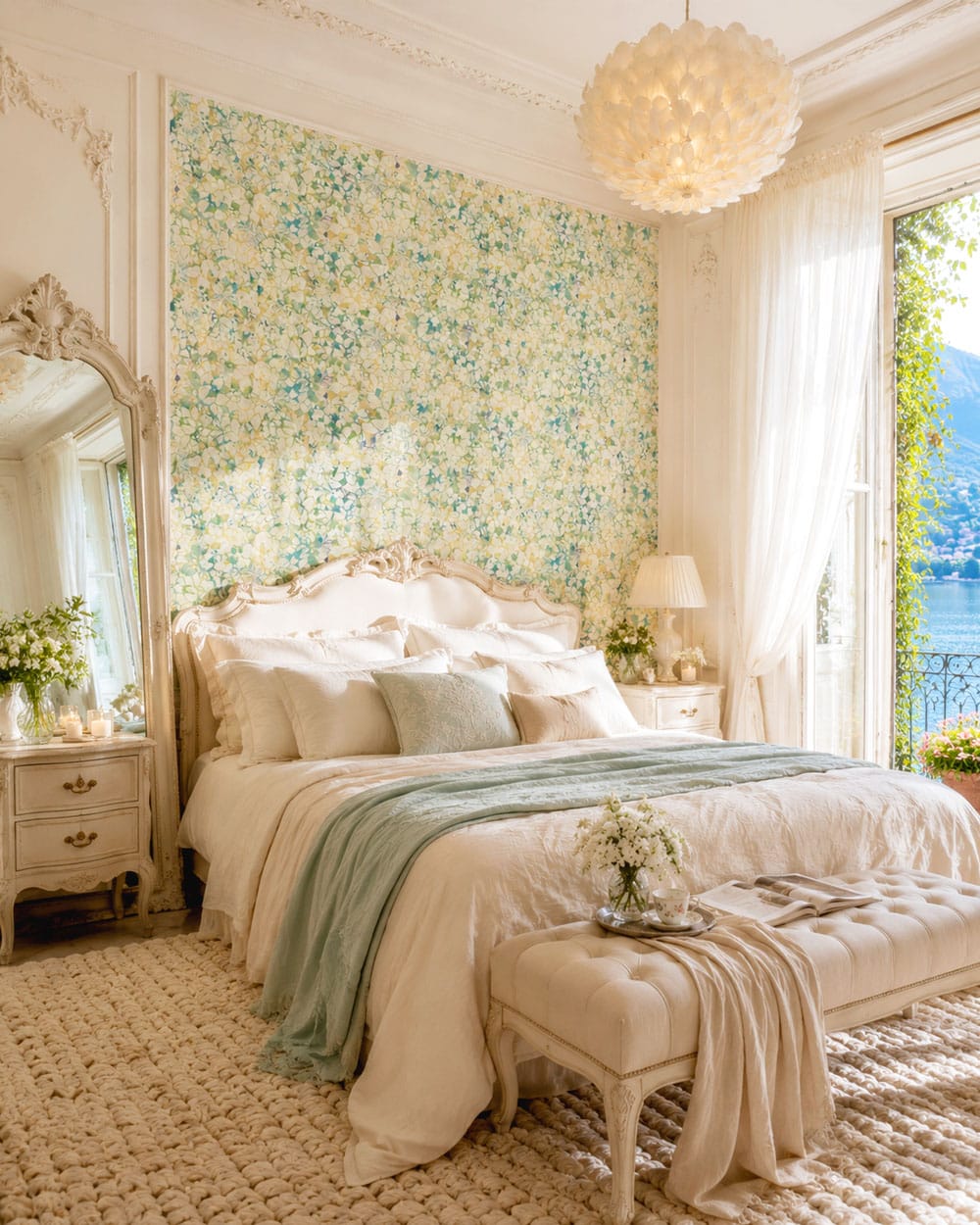 floral wallpaper for a Lake Como style bedroom