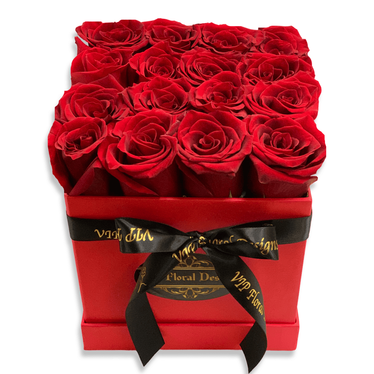 16 Red Roses in a signature hat flower box.