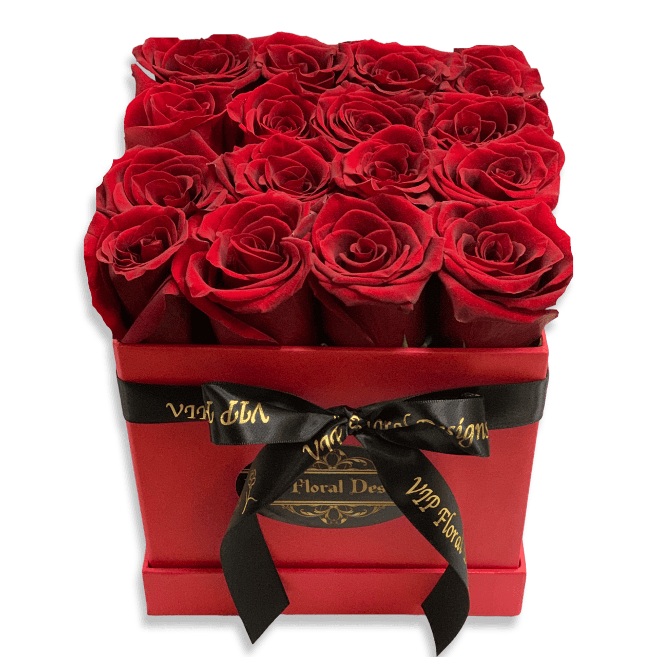 16 fresh roses in a square ahat flower ox