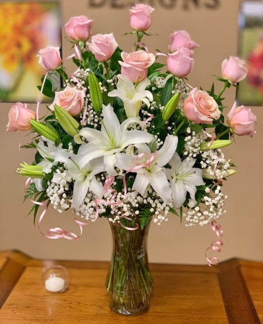 pink roses white lilies