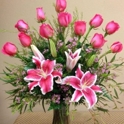 pink roses and pink lilies