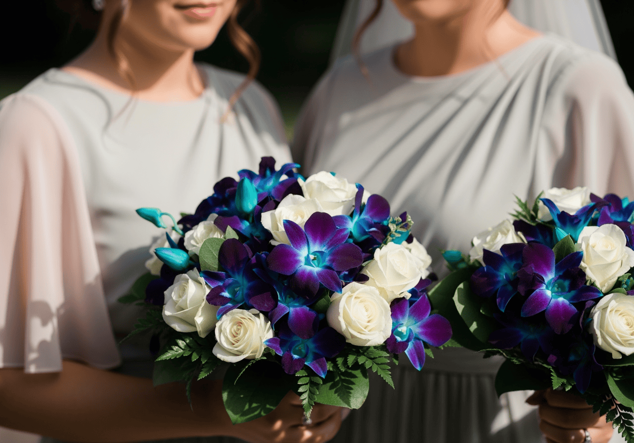 blue orchids and white roses bridesmaid bouquet las vegas